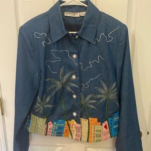 Anage Denim Jacket with Colorful Embroidery